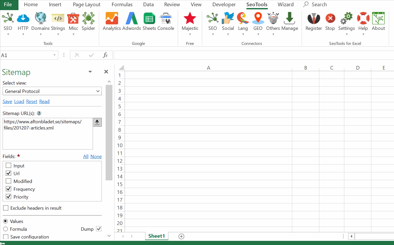 Data results output in Excel