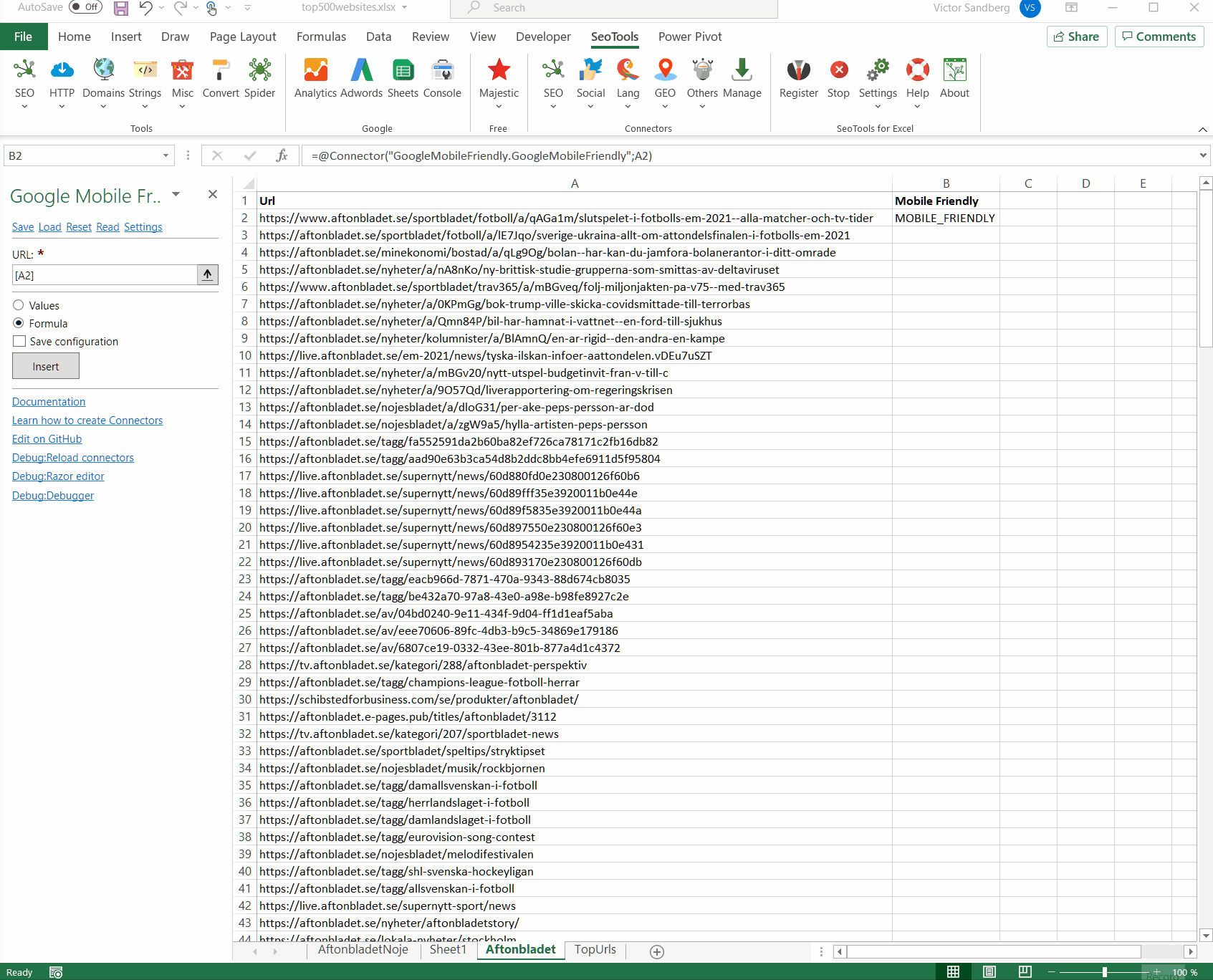 Data results output in Excel