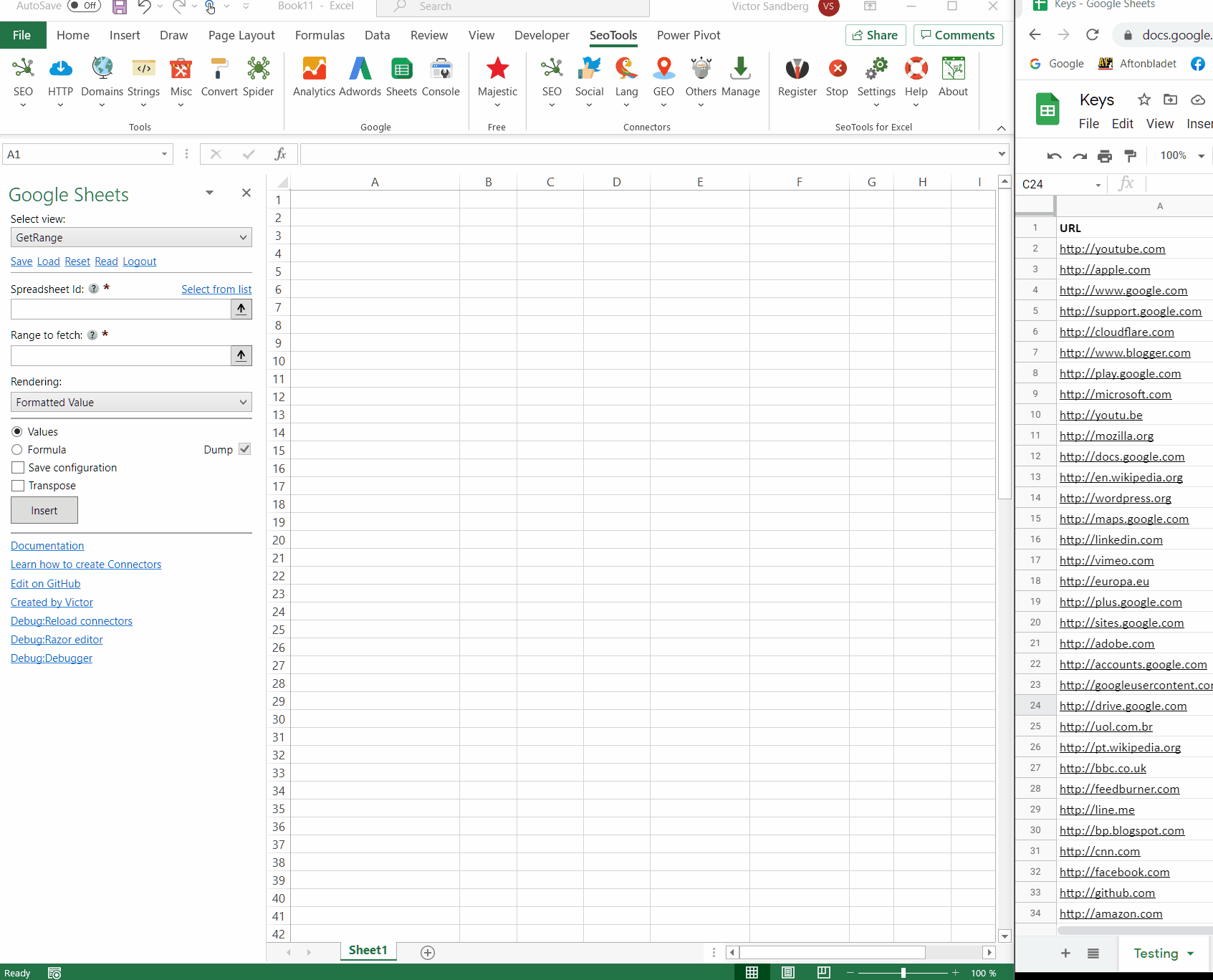 Data results output in Excel