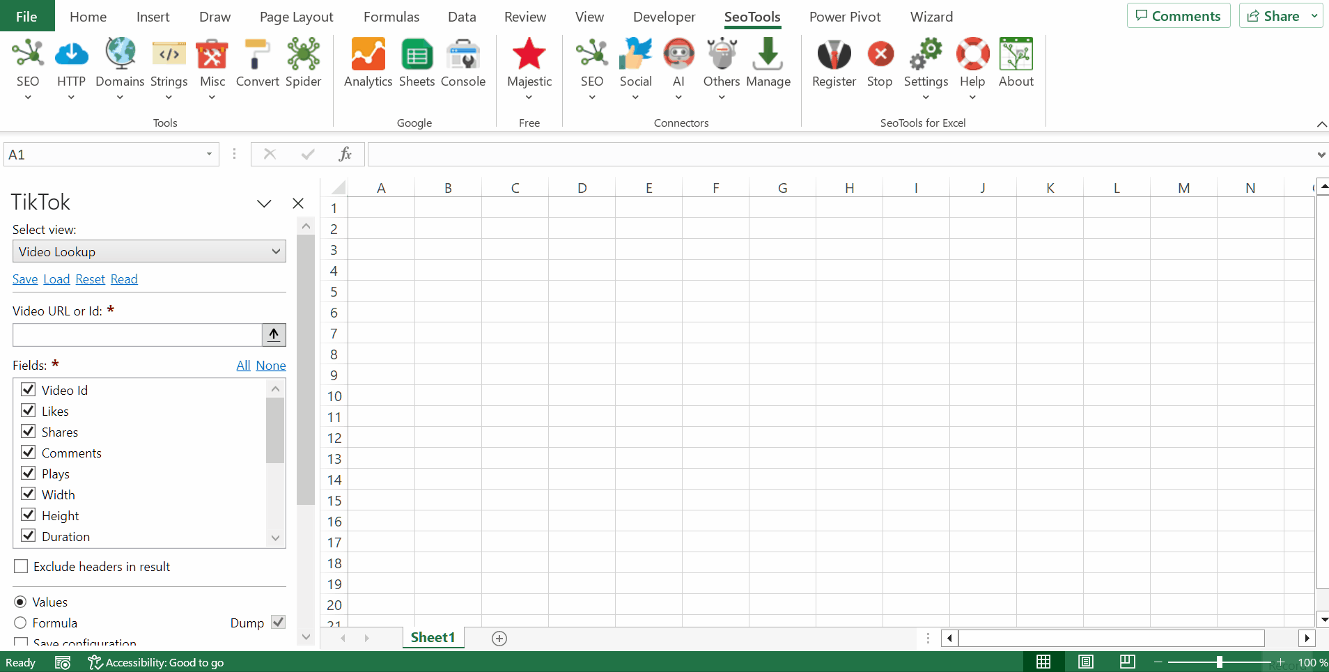 Data results output in Excel