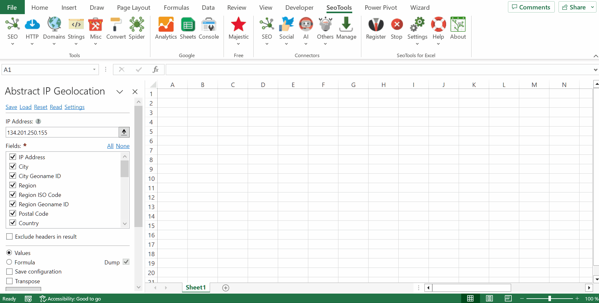 Data results output in Excel