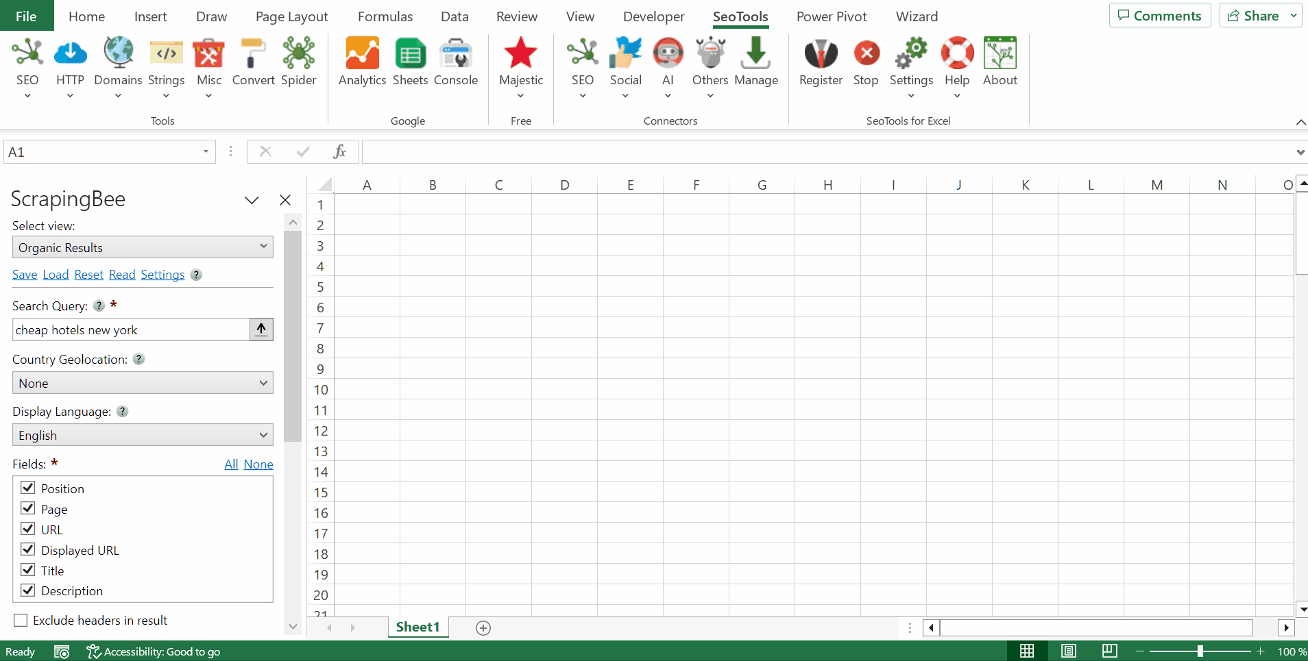 Data results output in Excel