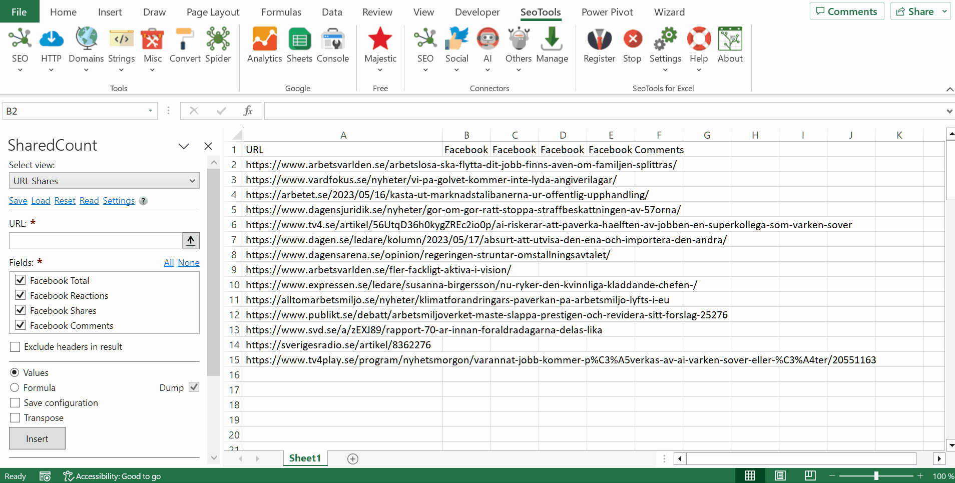 Data results output in Excel