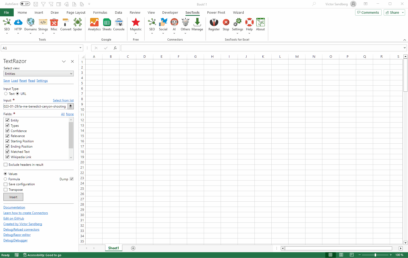 Data results output in Excel